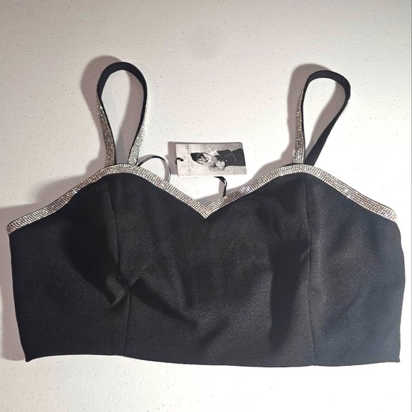 Sincerely Jules Black Rhinestone Bling Bustier Crop Top Size Small Nordstrom NWT - Picture 1 of 11